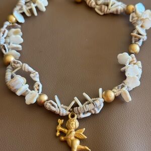 Gold and Cream Angel Pendant Necklace